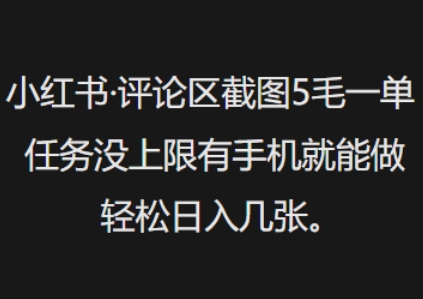 小红书评论区截图5毛一单，任务没上限有手机就能做，轻松日入几张-时笙的博客