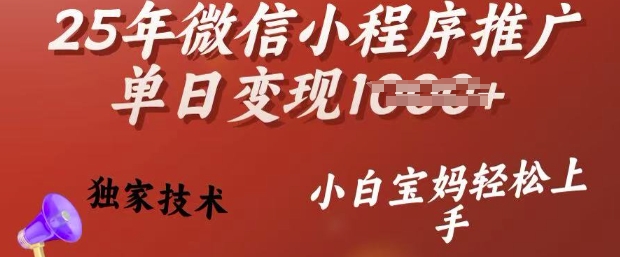 25年微信小程序推广单日变现多张，独家技术，小白宝妈轻松上手【揭秘】-时笙的博客