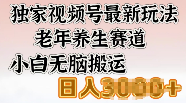独家视频号最新玩法，老年养生赛道，小白无脑搬运，日入多张-时笙的博客