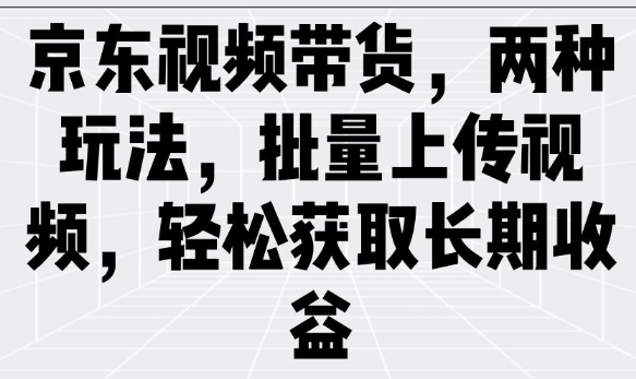 京东视频带货，两种玩法，批量上传视频，轻松获取长期收益-时笙的博客