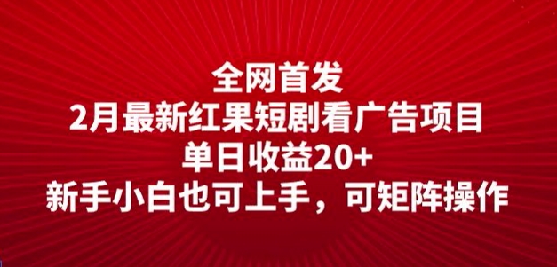 全网首发，2月最新红果短剧看广告项目，单日收益20+，新手小白也可上手，可矩阵操作-时笙的博客