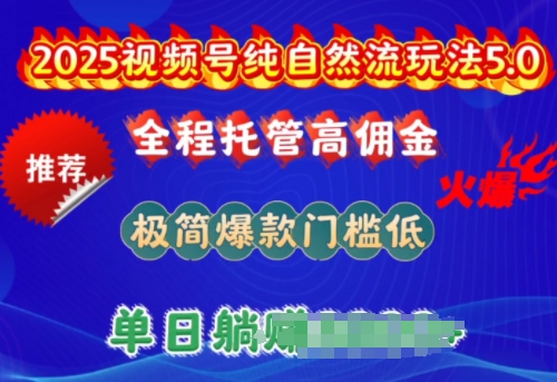 2025视频号纯自然流玩法5.0，全程托管高佣金，极简爆款门槛低，单日收益多张【揭秘】-时笙的博客