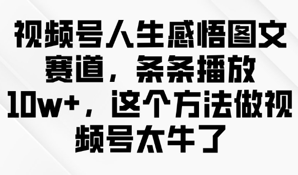 视频号人生感悟图文赛道，条条播放10w+，这个方法做视频号太牛了-时笙的博客