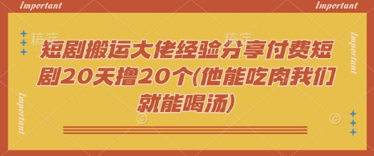 短剧搬运大佬经验分享付费短剧20天撸20个(他能吃肉我们就能喝汤)-时笙的博客